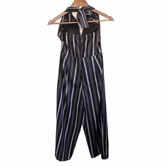 Biashe Black Striped Tie Halter Cropped Jumpsuit - Picture 10 of 10